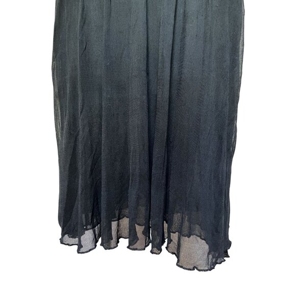 Black Ruched Sheer Mesh Tulle Corset Midi Dress w Drop Waist & Sweetheart Neck - Picture 6 of 7